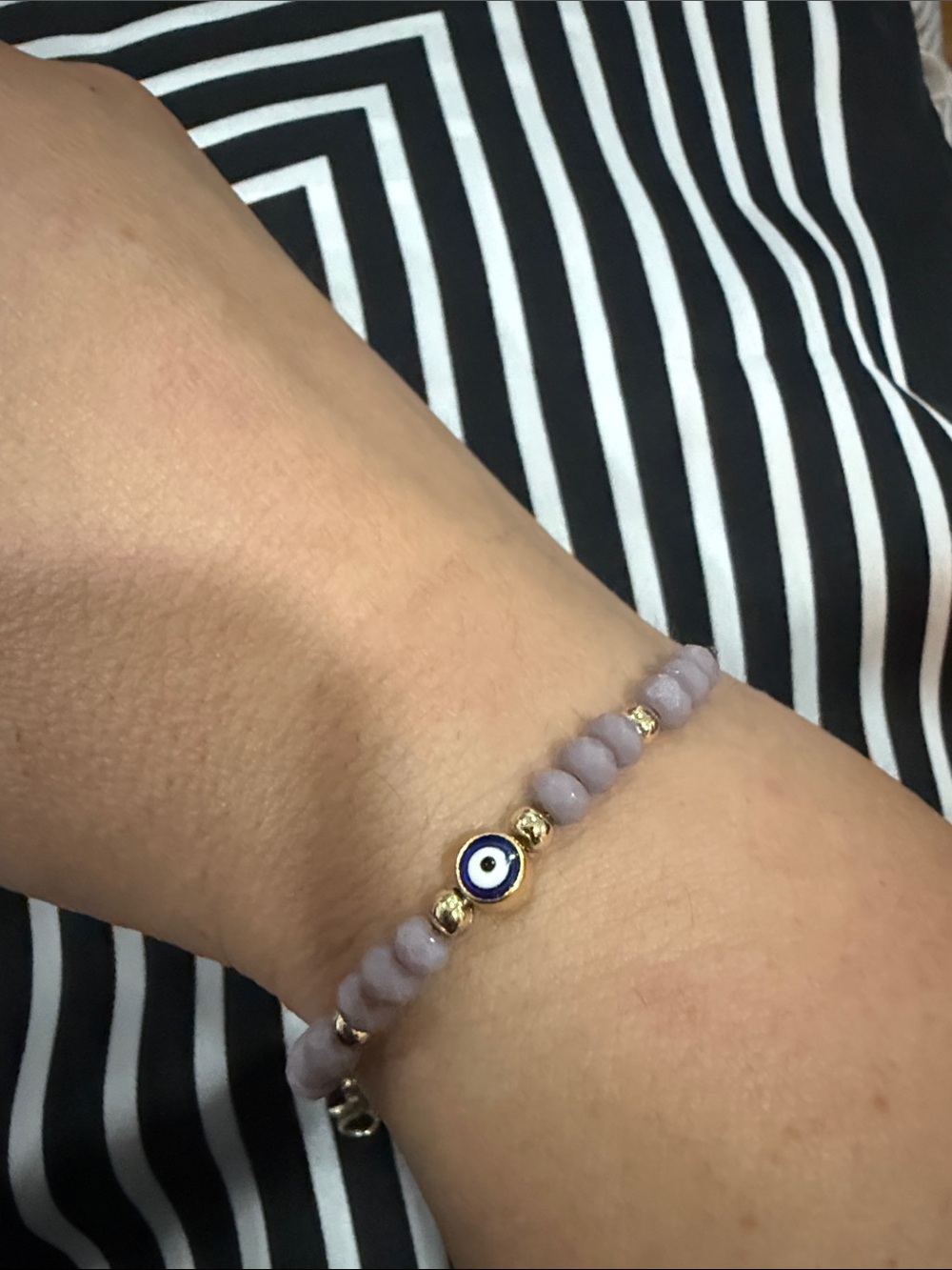 Lavender Beaded Evil Eye Bracelet with Gold Accents